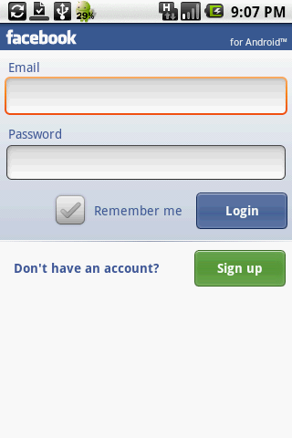 Facebook for Android-login