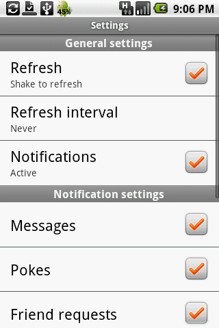 Facebook for Android-Settings